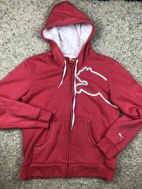 Puma Pink Full Zip Up Hoddie w Logos And SPARKLES Medium Women’s Fleece Sport